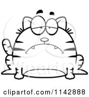 Cartoon Clipart Of A Black And White Chubby Sad Tabby Cat Vector Outlined Coloring Page
