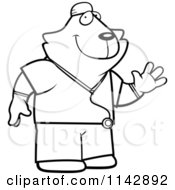 Cartoon Clipart Of A Black And White Cat Surgeon Doctor In Scrubs Vector Outlined Coloring Page