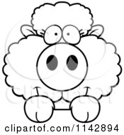 Poster, Art Print Of Black And White Cute Baby Sheep Looking Over A Surface