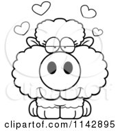Cartoon Clipart Of A Black And White Cute Baby Sheep In Love Vector Outlined Coloring Page