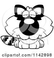 Cartoon Clipart Of A Black And White Sad Baby Raccoon Vector Outlined Coloring Page