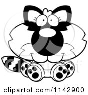 Cartoon Clipart Of A Black And White Cute Baby Raccoon Sitting Vector Outlined Coloring Page
