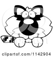 Cartoon Clipart Of A Black And White Cute Baby Raccoon Looking Over A Surface Vector Outlined Coloring Page