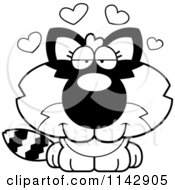 Cartoon Clipart Of A Black And White Cute Baby Raccoon In Love Vector Outlined Coloring Page