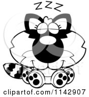 Cartoon Clipart Of A Black And White Cute Baby Raccoon Sleeping Vector Outlined Coloring Page
