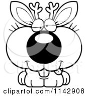 Cartoon Clipart Of A Black And White Cute Dumb Jackalope Vector Outlined Coloring Page