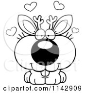 Cartoon Clipart Of A Black And White Cute Jackalope In Love Vector Outlined Coloring Page