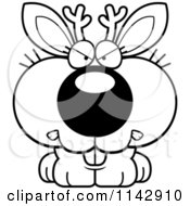 Cartoon Clipart Of A Black And White Cute Jackalope With A Mad Expression Vector Outlined Coloring Page