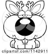 Cartoon Clipart Of A Black And White Cute Depressed Jackalope Vector Outlined Coloring Page