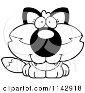 Cartoon Clipart Of A Black And White Cute Fox Vector Outlined Coloring Page