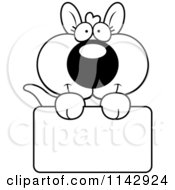 Cartoon Clipart Of A Black And White Cute Kangaroo Holding A Sign Vector Outlined Coloring Page