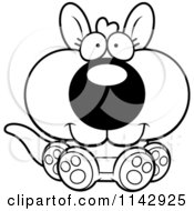 Cartoon Clipart Of A Black And White Cute Sitting Kangaroo Vector Outlined Coloring Page
