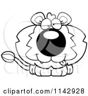 Cartoon Clipart Of A Black And White Cute Dumb Lion Vector Outlined Coloring Page