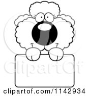 Cartoon Clipart Of A Black And White Cute Poodle Puppy With A Sign Vector Outlined Coloring Page