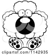 Cartoon Clipart Of A Black And White Cute Poodle Puppy Sitting Vector Outlined Coloring Page