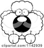 Cartoon Clipart Of A Black And White Cute Poodle Puppy Looking Over A Surface Vector Outlined Coloring Page