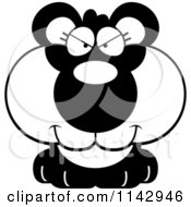 Cartoon Clipart Of A Black And White Cute Evil Panda Vector Outlined Coloring Page