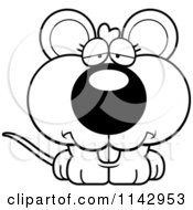 Cartoon Clipart Of A Black And White Cute Depressed Mouse Vector Outlined Coloring Page
