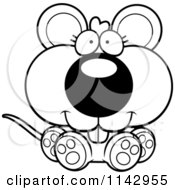 Cartoon Clipart Of A Black And White Cute Sitting Mouse Vector Outlined Coloring Page
