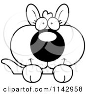 Cartoon Clipart Of A Black And White Cute Kangaroo Over A Surface Vector Outlined Coloring Page