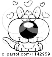 Cartoon Clipart Of A Black And White Cute Loving Kangaroo Vector Outlined Coloring Page
