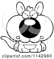 Cartoon Clipart Of A Black And White Cute Mad Kangaroo Vector Outlined Coloring Page