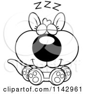 Cartoon Clipart Of A Black And White Cute Sleeping Kangaroo Vector Outlined Coloring Page
