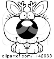 Cartoon Clipart Of A Black And White Cute Jackalope With A Happy Expression Vector Outlined Coloring Page