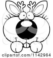 Cartoon Clipart Of A Black And White Cute Jackalope Looking Over A Surface Vector Outlined Coloring Page