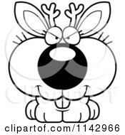 Cartoon Clipart Of A Black And White Sly Jackalope Vector Outlined Coloring Page
