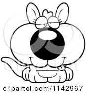 Cartoon Clipart Of A Black And White Cute Dumb Kangaroo Vector Outlined Coloring Page