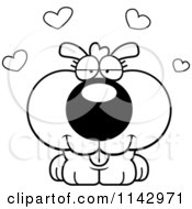 Cartoon Clipart Of A Black And White Loving Dog Vector Outlined Coloring Page