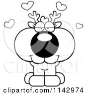 Cartoon Clipart Of A Black And White Cute Deer In Love Vector Outlined Coloring Page