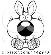Cartoon Clipart Of A Black And White Cute Bunny Sitting Vector Outlined Coloring Page