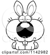 Cartoon Clipart Of A Black And White Cute Depressed Bunny Vector Outlined Coloring Page