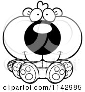 Cartoon Clipart Of A Black And White Cute Sitting Beaver Vector Outlined Coloring Page