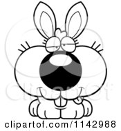 Cartoon Clipart Of A Black And White Cute Dumb Bunny Vector Outlined Coloring Page