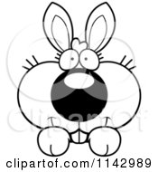 Cartoon Clipart Of A Black And White Cute Bunny Looking Over A Surface Vector Outlined Coloring Page