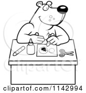 Cartoon Clipart Of A Black And White Arts And Crafts Bear Vector Outlined Coloring Page by Cory Thoman
