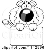 Poster, Art Print Of Black And White Cute Lion Holding A Sign