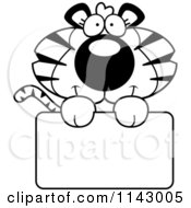 Poster, Art Print Of Black And White Cute Tiger Holding A Sign