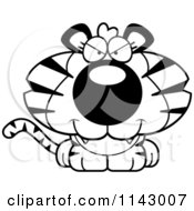 Cartoon Clipart Of A Black And White Cute Sitting Tiger Vector Outlined Coloring Page