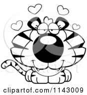 Cartoon Clipart Of A Black And White Cute Loving Tiger Vector Outlined Coloring Page