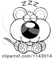 Cartoon Clipart Of A Black And White Cute Mouse Sleeping Vector Outlined Coloring Page