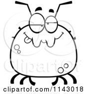 Cartoon Clipart Of A Black And White Chubby Drunk Tick Vector Outlined Coloring Page