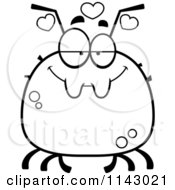 Cartoon Clipart Of A Black And White Chubby Infatuated Tick Vector Outlined Coloring Page