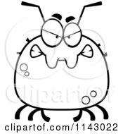 Cartoon Clipart Of A Black And White Chubby Mad Tick Vector Outlined Coloring Page