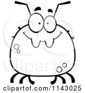 Cartoon Clipart Of A Black And White Chubby Smiling Tick Vector Outlined Coloring Page