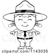Cartoon Clipart Of A Black And White Happy Forest Ranger Girl Vector Outlined Coloring Page