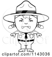 Cartoon Clipart Of A Black And White Mad Forest Ranger Girl Vector Outlined Coloring Page